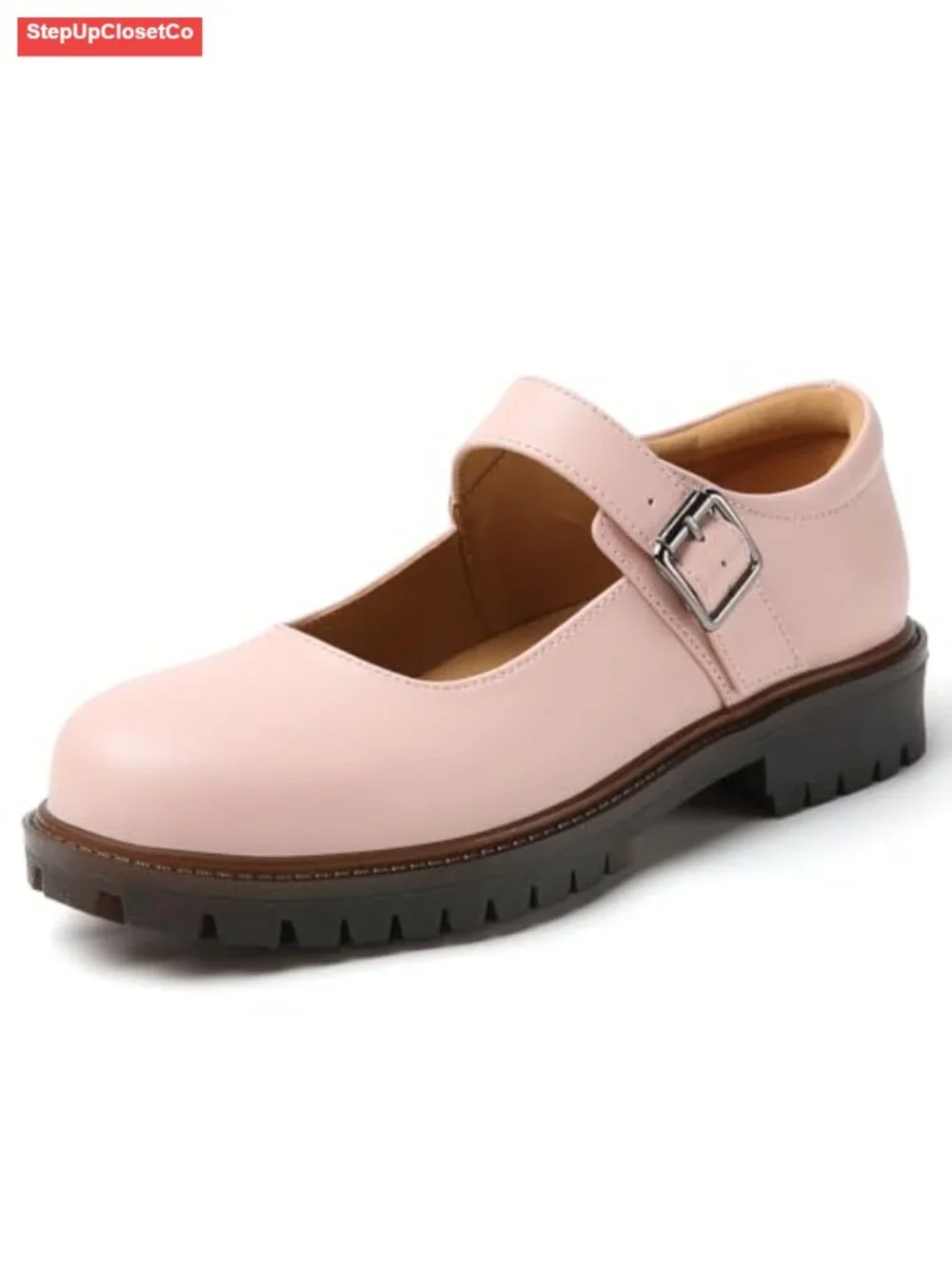 Women's Chunky Leather Platform Mary Jane Flats Memory Foam